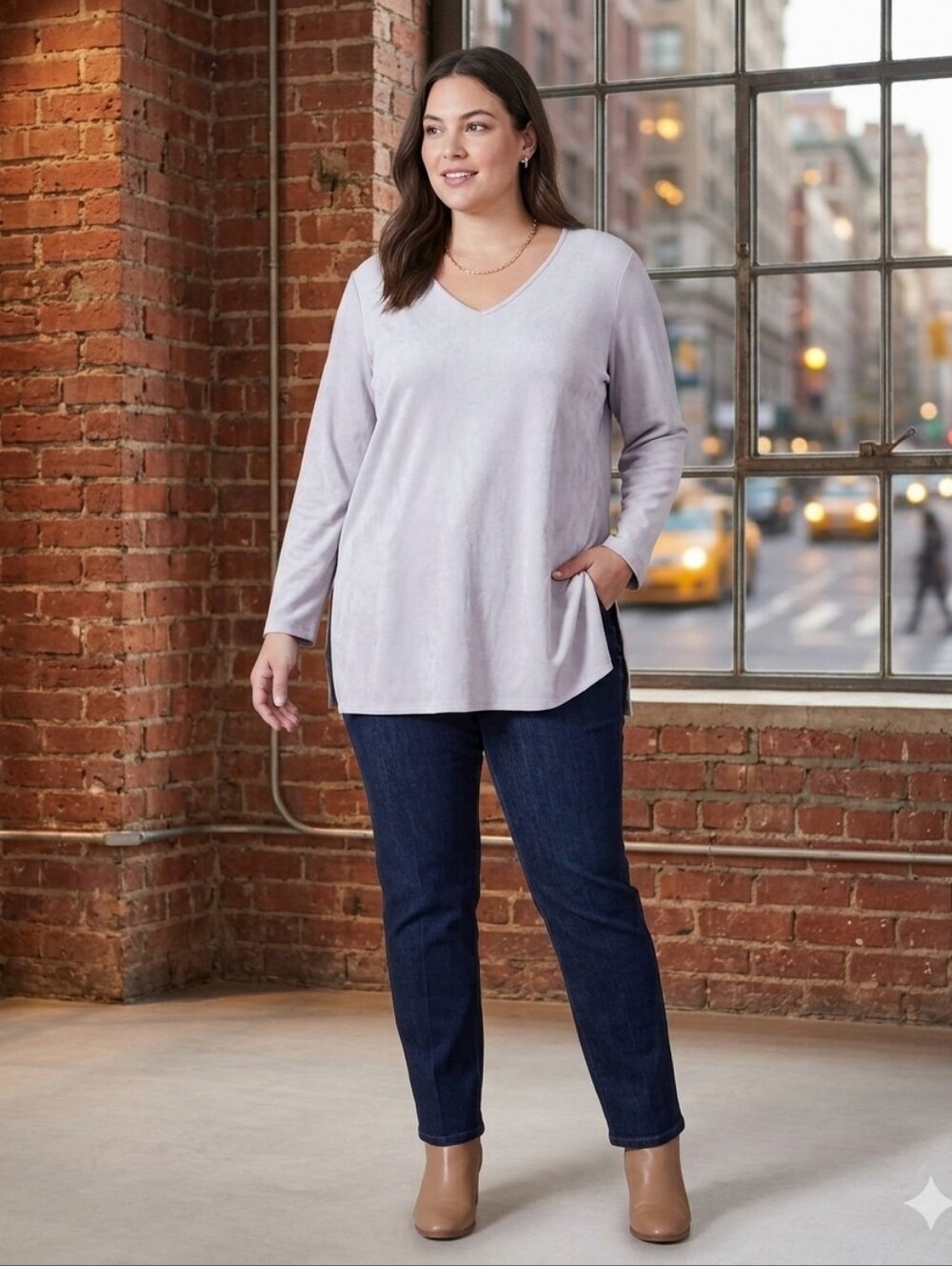 Pure Jill Velour V-Neck Tunic Top Size 1X